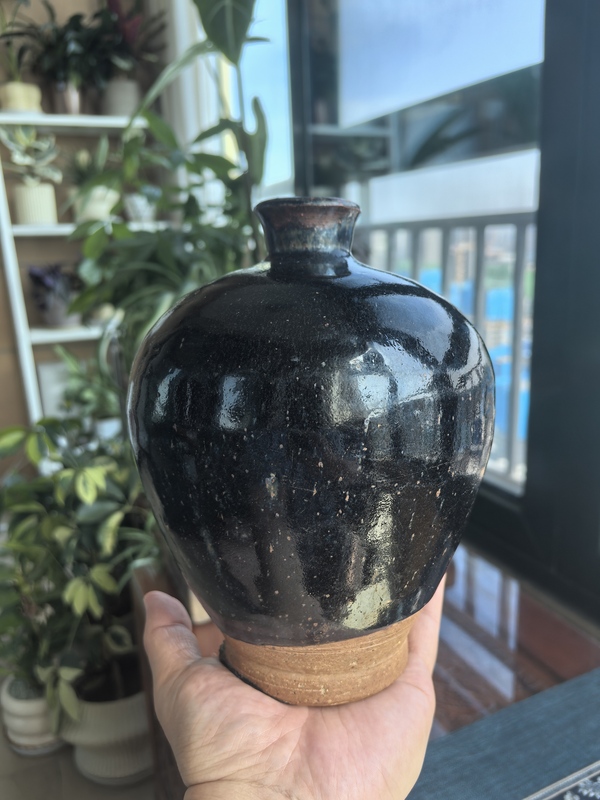 古玩陶瓷明代·窯變黑釉鐵銹斑梅瓶拍賣，當前價格3500元