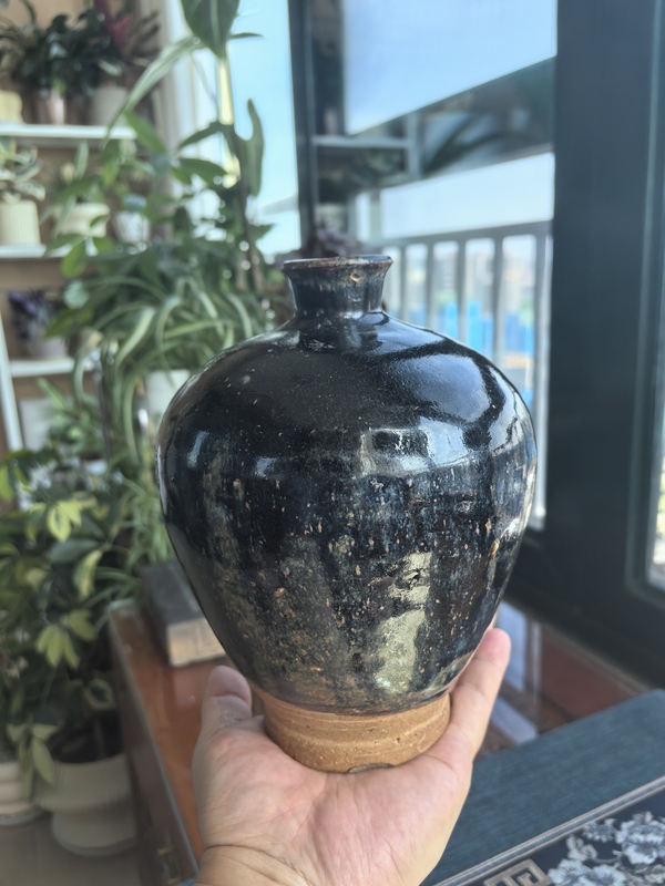 古玩陶瓷明代·窯變黑釉鐵銹斑梅瓶拍賣，當前價格3500元