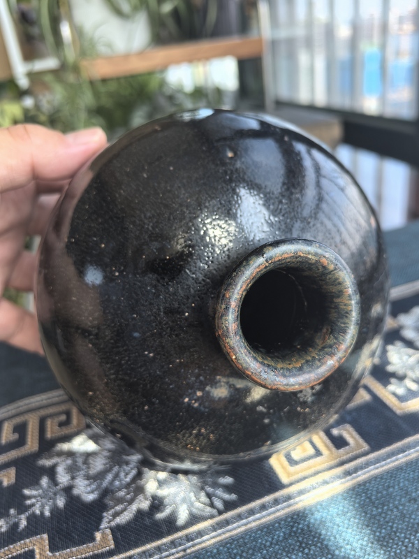 古玩陶瓷明代·窯變黑釉鐵銹斑梅瓶拍賣，當前價格3500元
