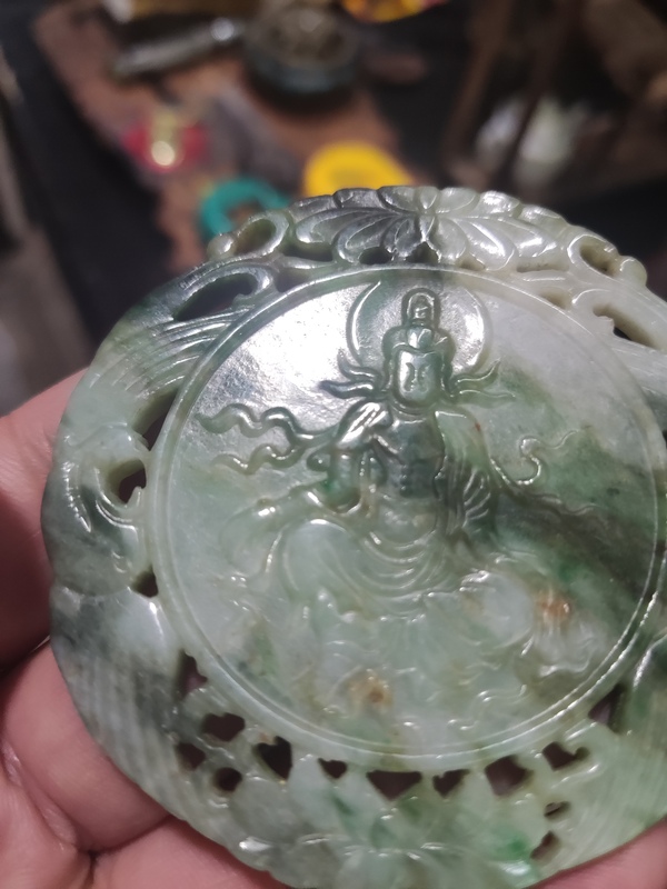 古玩玉器翡翠雕“觀音牌”拍賣，當前價格698元