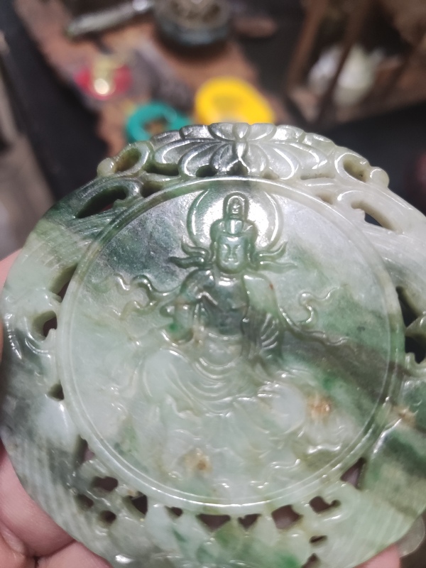 古玩玉器翡翠雕“觀音牌”拍賣，當前價格698元