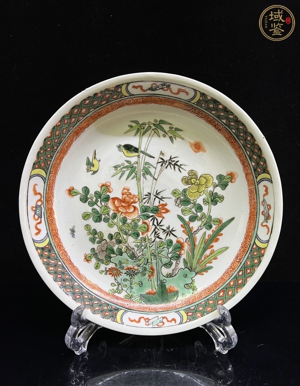 古玩陶瓷五彩花鳥紋臥盤真品鑒賞圖