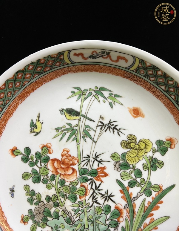 古玩陶瓷五彩花鳥紋臥盤真品鑒賞圖