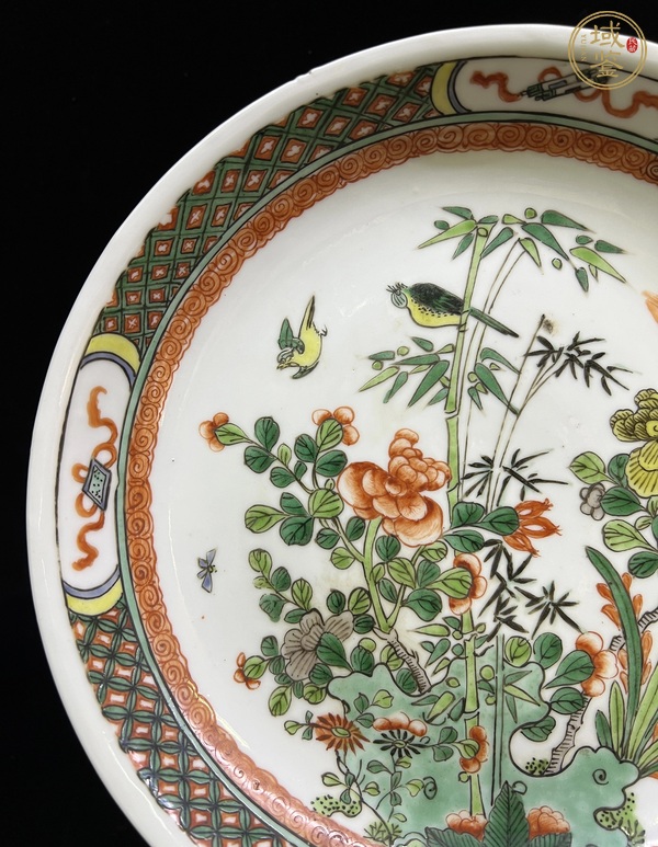 古玩陶瓷五彩花鳥紋臥盤真品鑒賞圖