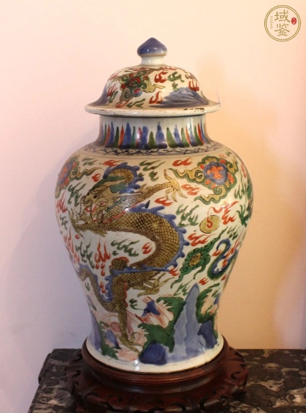 古玩陶瓷青花五彩龍紋將軍罐真品鑒賞圖