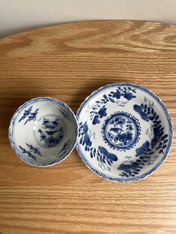古玩陶瓷清康熙 青花花鳥紋杯碟一套拍賣,當前價格1200元