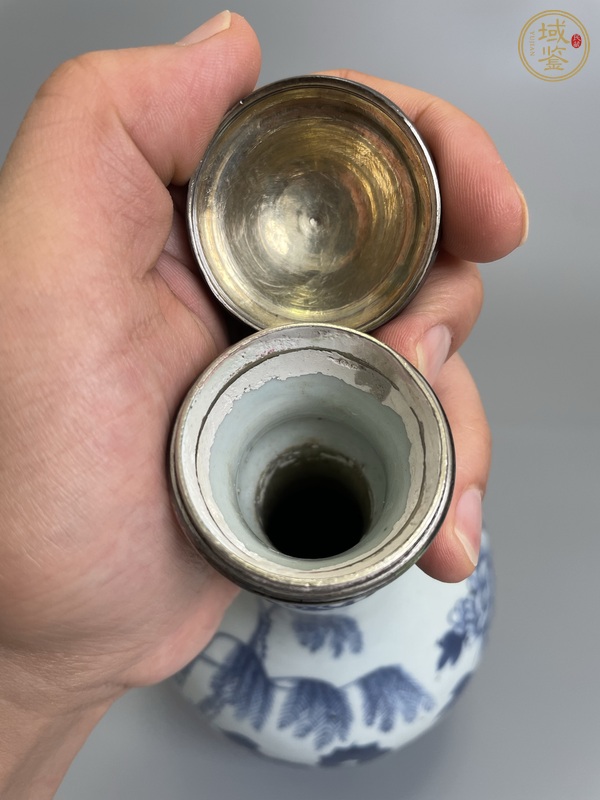 古玩陶瓷清雍乾 青花洞石牡丹紋蒜頭瓶真品鑒賞圖