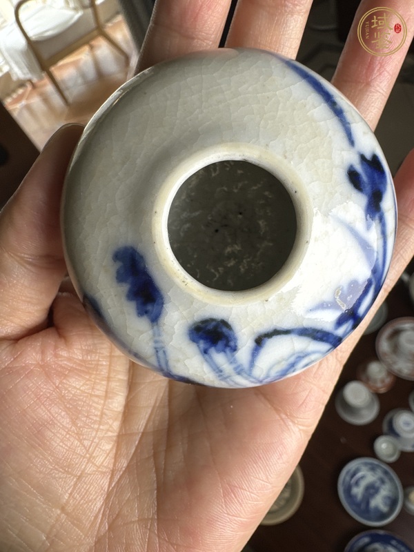 古玩陶瓷哥釉青花蘭草紋水盂真品鑒賞圖