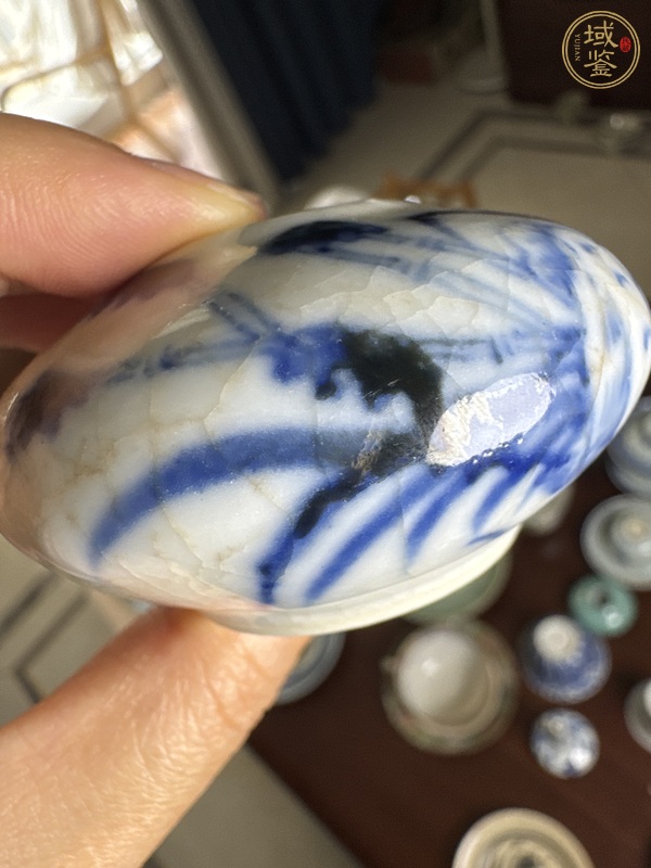 古玩陶瓷哥釉青花蘭草紋水盂真品鑒賞圖