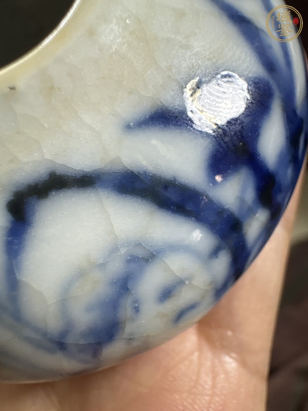 古玩陶瓷哥釉青花蘭草紋水盂真品鑒賞圖