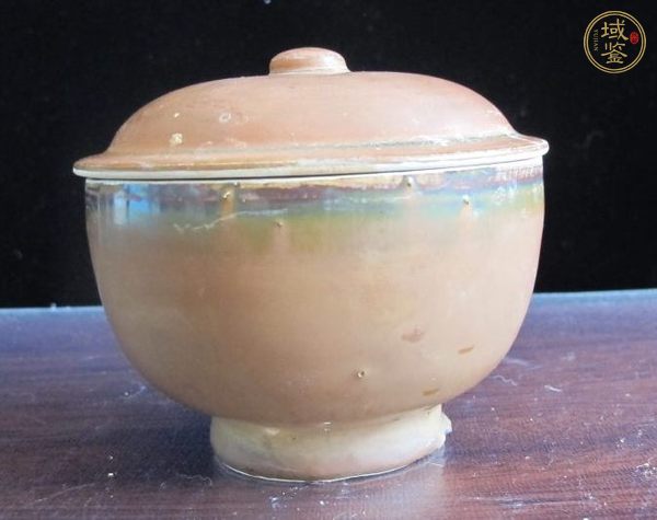 古玩陶瓷醬紅釉蓋缽真品鑒賞圖