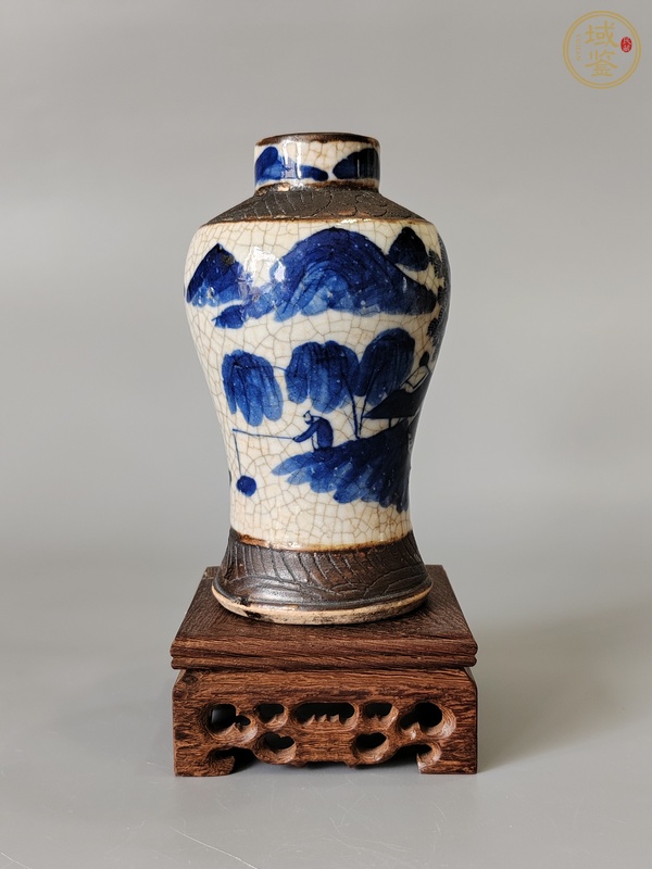 古玩陶瓷哥釉青花山水紋瓶真品鑒賞圖