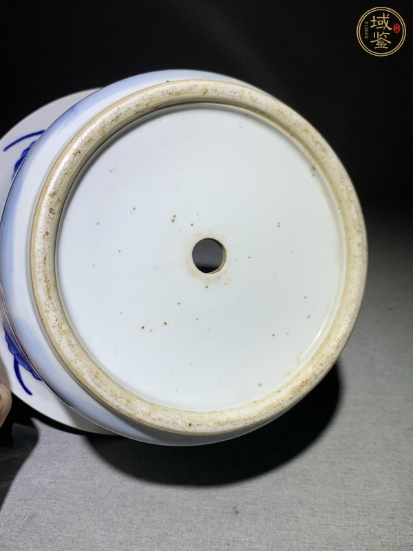 古玩陶瓷蓮池游禽滿池嬌青花花盆真品鑒賞圖