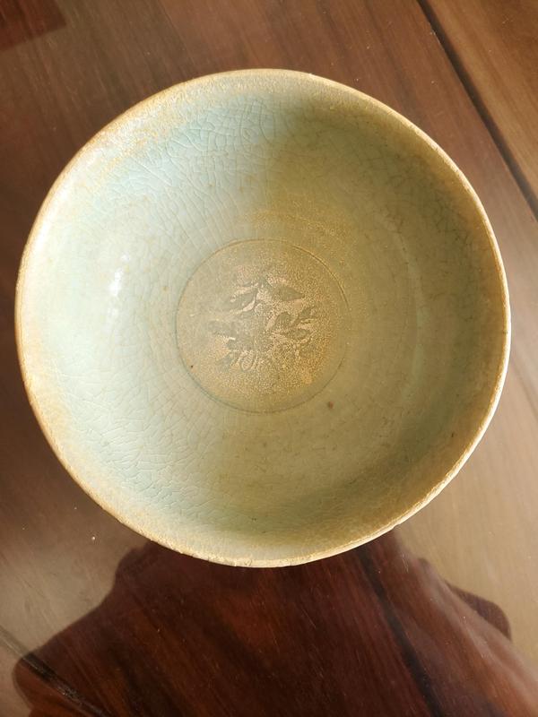 古玩陶瓷元 龍泉青瓷花卉紋碗拍賣，當前價格850元
