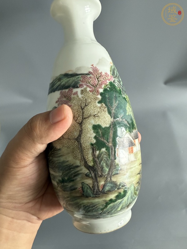 古玩陶瓷民國細路粉彩瓶真品鑒賞圖