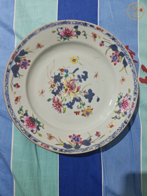 古玩陶瓷青花加彩花卉紋盤真品鑒賞圖