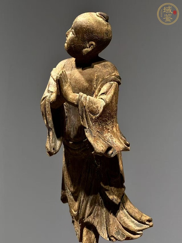 古玩雜項木雕站像善財童子真品鑒賞圖