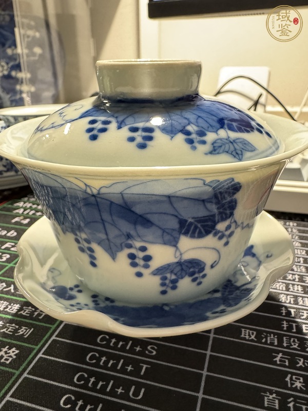 古玩陶瓷青花葡萄紋蓋碗真品鑒賞圖
