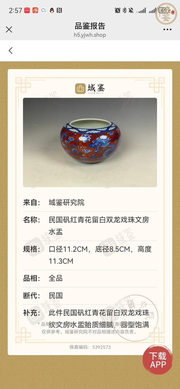 古玩陶瓷珊瑚紅青花龍紋水洗真品鑒賞圖