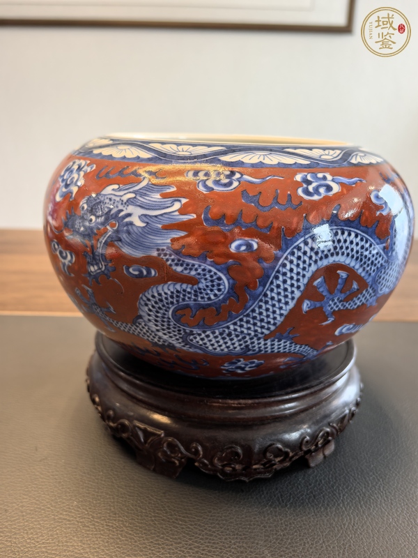 古玩陶瓷珊瑚紅青花龍紋水洗真品鑒賞圖