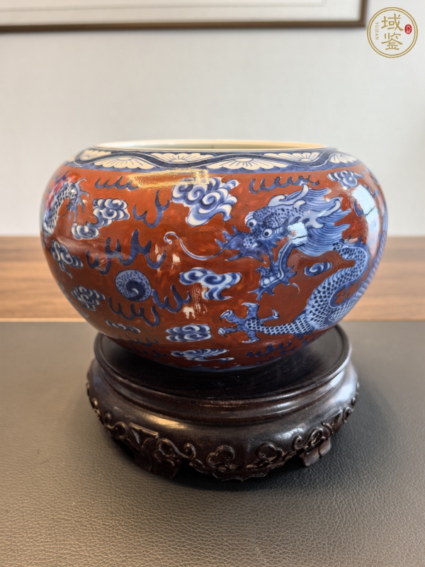 古玩陶瓷珊瑚紅青花龍紋水洗真品鑒賞圖