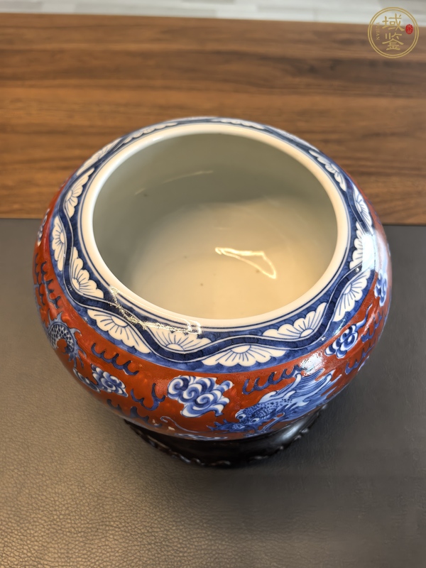 古玩陶瓷珊瑚紅青花龍紋水洗真品鑒賞圖