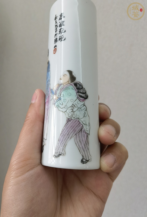 古玩陶瓷粉彩人物故事香筒真品鑒賞圖