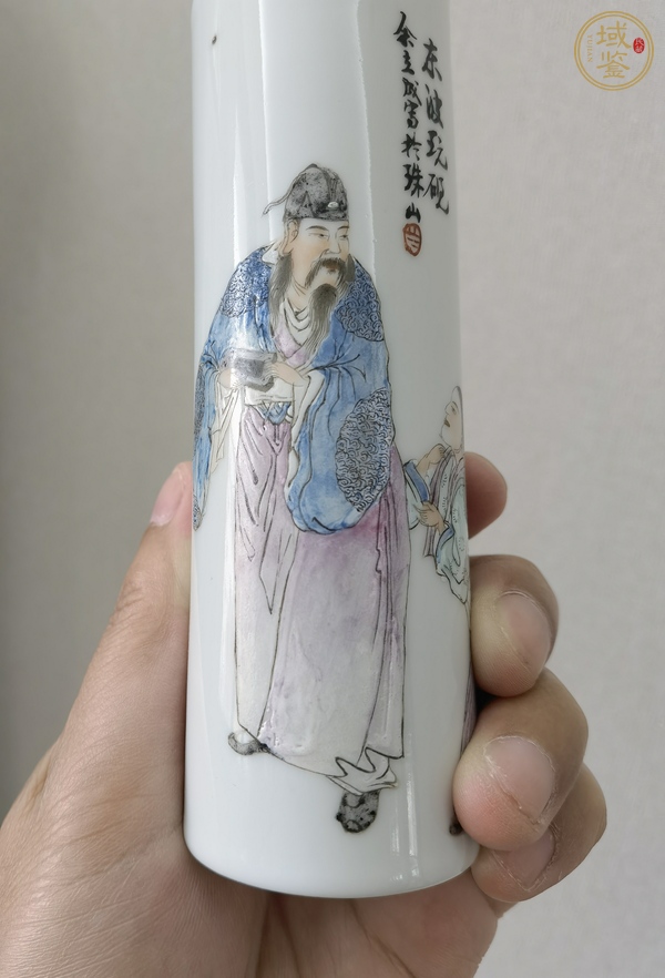 古玩陶瓷粉彩人物故事香筒真品鑒賞圖