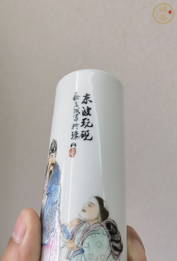 古玩陶瓷粉彩人物故事香筒真品鑒賞圖