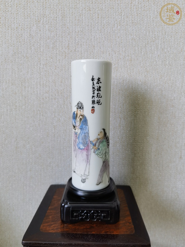 古玩陶瓷粉彩人物故事香筒真品鑒賞圖