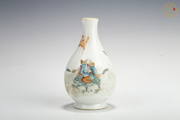 古玩晚清·粉彩劉海戲金蟾紋膽瓶真品鑒賞圖