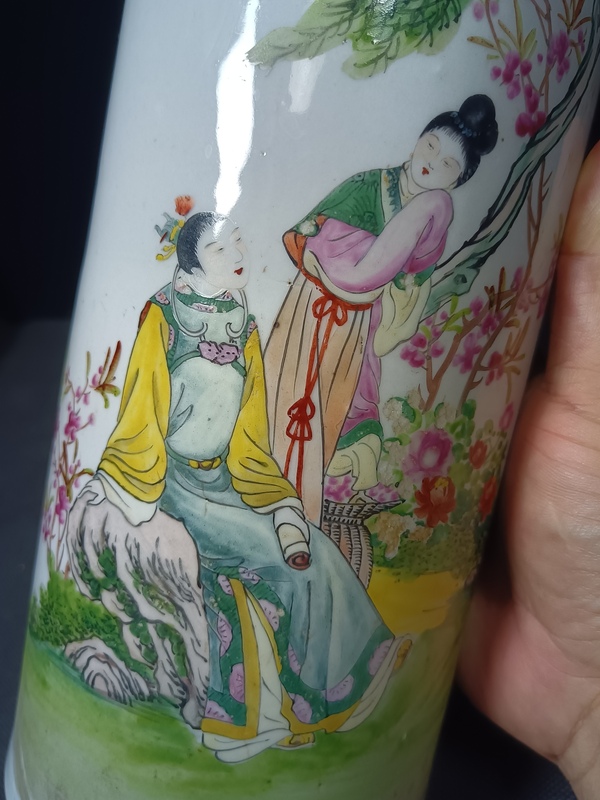 古玩陶瓷（全品）民國細路粉彩金玉良緣人物故事帽筒拍賣，當前價格2598元
