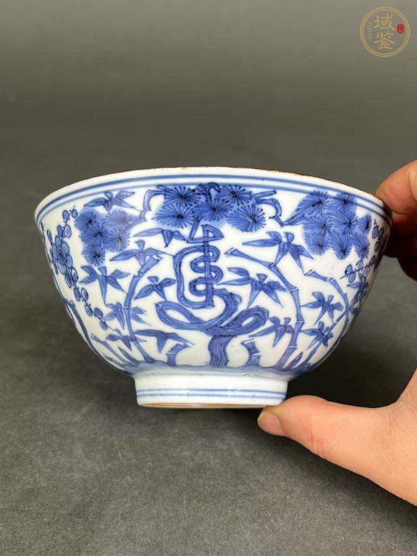 古玩陶瓷青花花卉壽字紋碗真品鑒賞圖