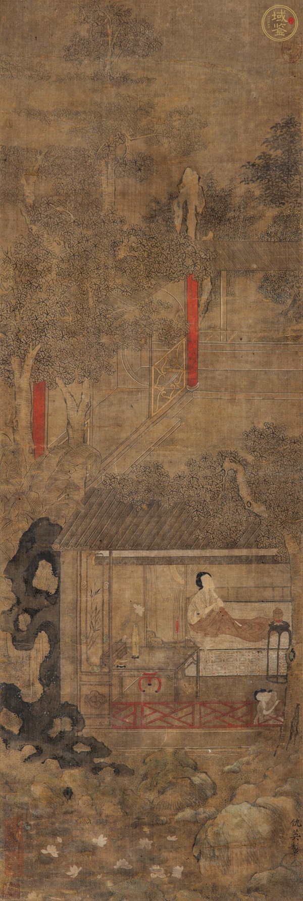 古玩字畫仇英款人物山水真品鑒賞圖
