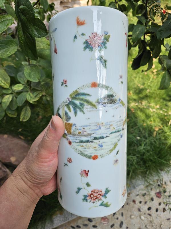 古玩陶瓷粉彩人物故事紋帽筒真品鑒賞圖