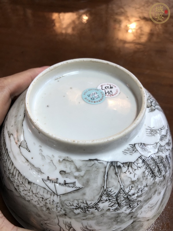 古玩陶瓷人物山水詩(shī)紋碗真品鑒賞圖