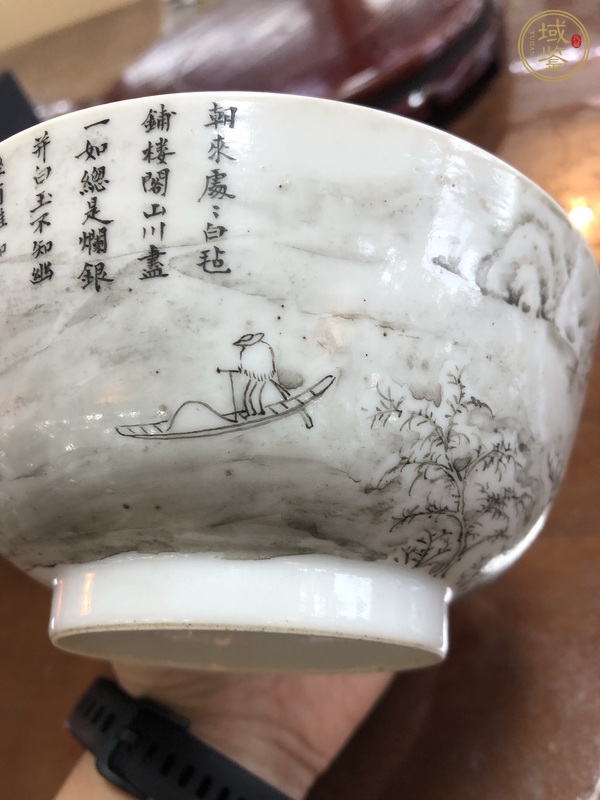古玩陶瓷人物山水詩(shī)紋碗真品鑒賞圖