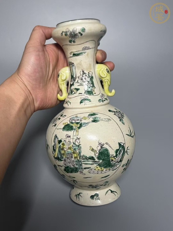 古玩陶瓷素三彩象耳瓶真品鑒賞圖