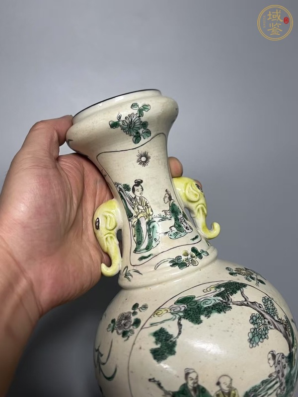 古玩陶瓷素三彩象耳瓶真品鑒賞圖