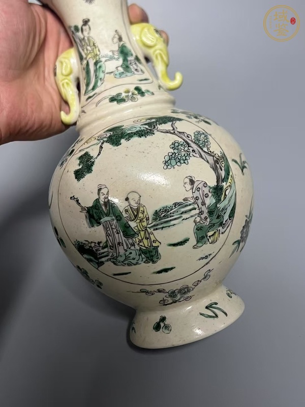 古玩陶瓷素三彩象耳瓶真品鑒賞圖