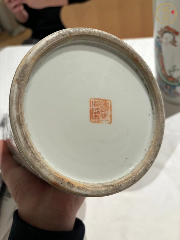 古玩陶瓷粉彩無雙譜帽筒真品鑒賞圖