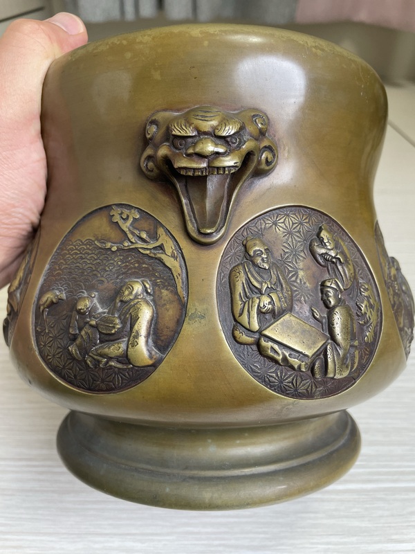 古玩銅器清中晚期 極品八開窗獸耳宣德銅爐拍賣,當前價格1200元