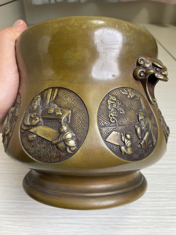 古玩銅器清中晚期 極品八開窗獸耳宣德銅爐拍賣,當前價格1200元
