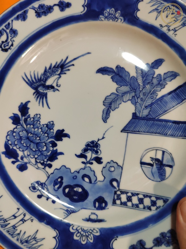 古玩陶瓷清早期 青花花鳥(niǎo)紋折沿盤(pán)真品鑒賞圖