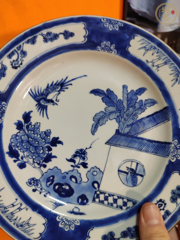 古玩陶瓷清早期 青花花鳥(niǎo)紋折沿盤(pán)真品鑒賞圖