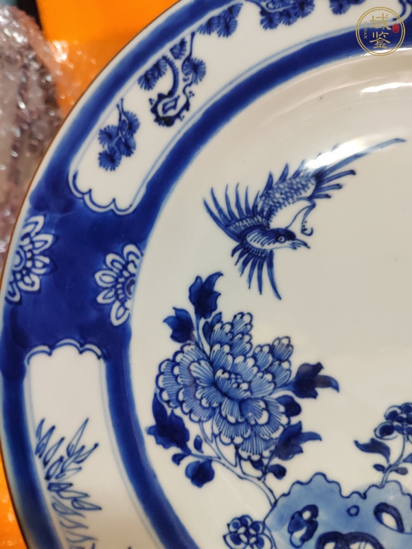 古玩清早期 青花花鳥(niǎo)紋折沿盤(pán)真品鑒賞圖