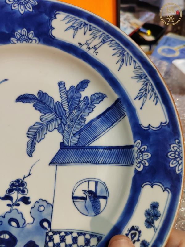 古玩陶瓷清早期 青花花鳥(niǎo)紋折沿盤(pán)真品鑒賞圖