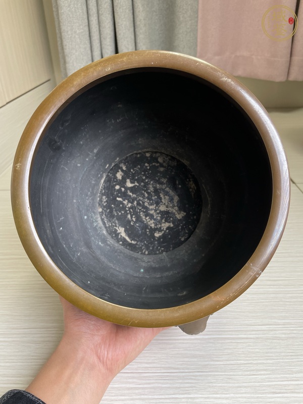 古玩銅器清中晚期 嵌金銀絲 布袋和尚宣德銅爐真品鑒賞圖