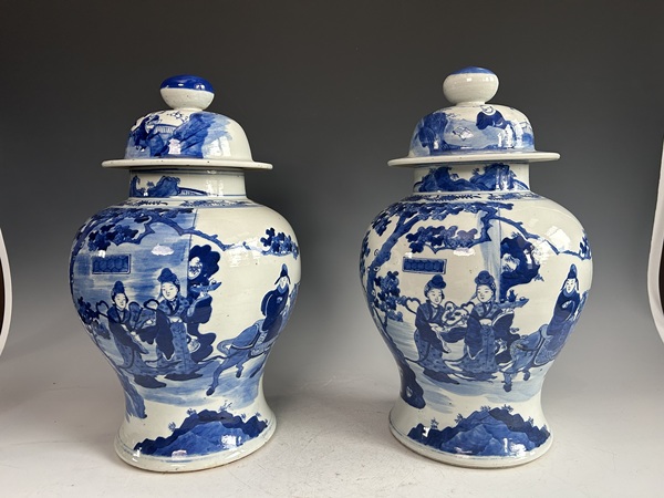 古玩轉(zhuǎn)賣清晚·青花人物將軍罐拍賣，當(dāng)前價(jià)格650元