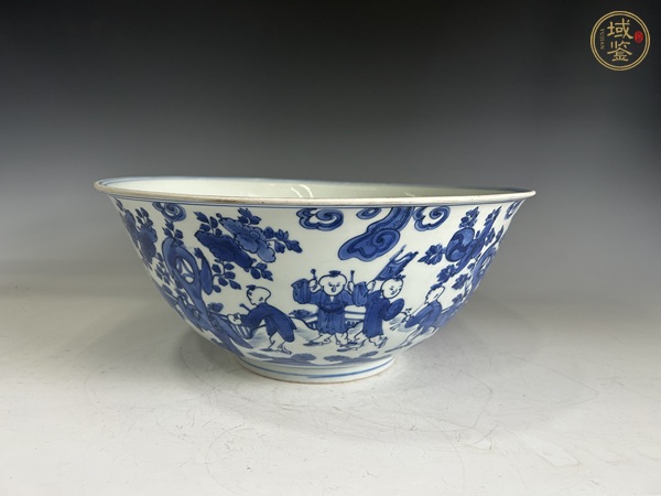古玩陶瓷 明晚青花十六子嬰戲紋大碗真品鑒賞圖